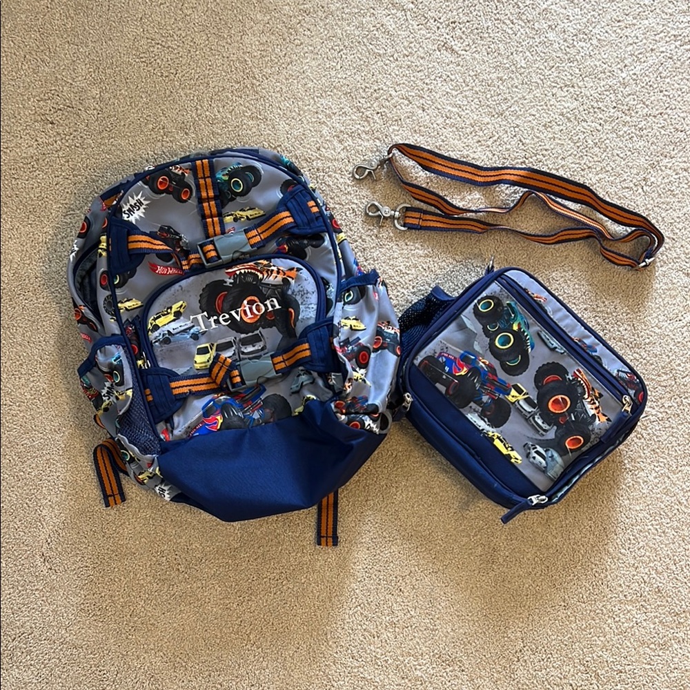 Pottery Barn Kids Monster Truck Backpack and Lunchbox Set